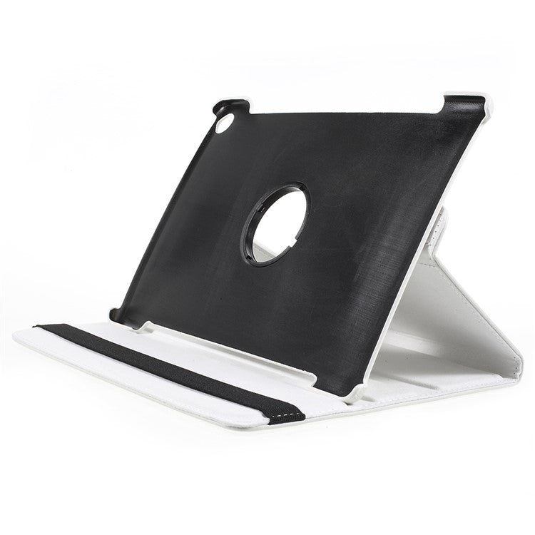 Litchi Skin Leather Cover with Rotating Stand for Huawei Mediapad M5 10 / M5 10 (Pro) - White
