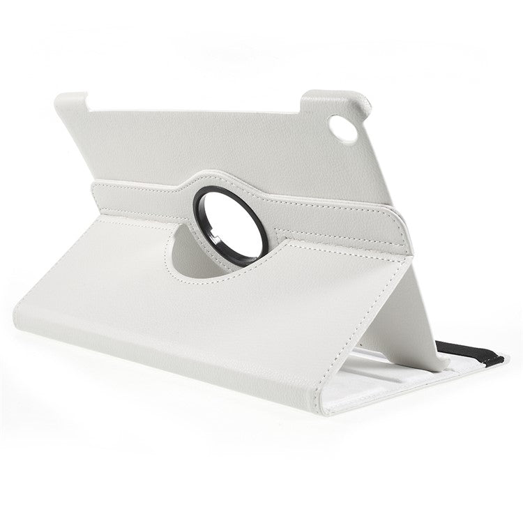 Litchi Skin Leather Cover with Rotating Stand for Huawei Mediapad M5 10 / M5 10 (Pro) - White