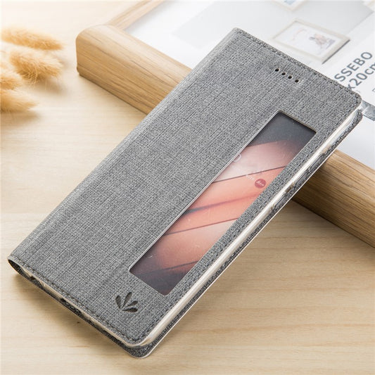 VILI DMX Cross Texture View Window Leather Cover for Huawei P20 Pro - Grey