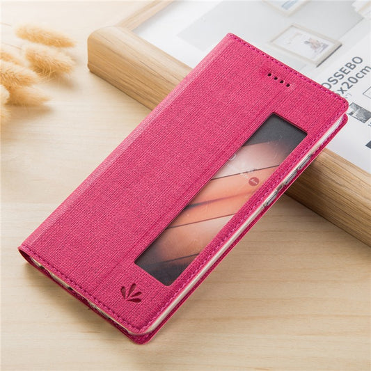 VILI DMX Cross Texture View Window Leather Shell with Stand for Huawei P20 Pro - Rose