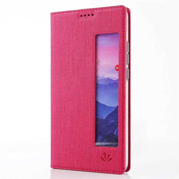 VILI DMX Cross Texture View Window Leather Shell with Stand for Huawei P20 Pro - Rose