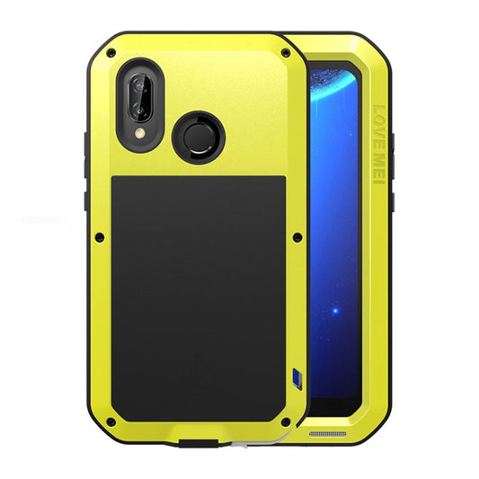 LOVE MEI Dust-proof Shock-proof Splash-proof Powerful Metal Defender Phone Cover Shell for Huawei P20 Lite / Nova 3e - Yellow