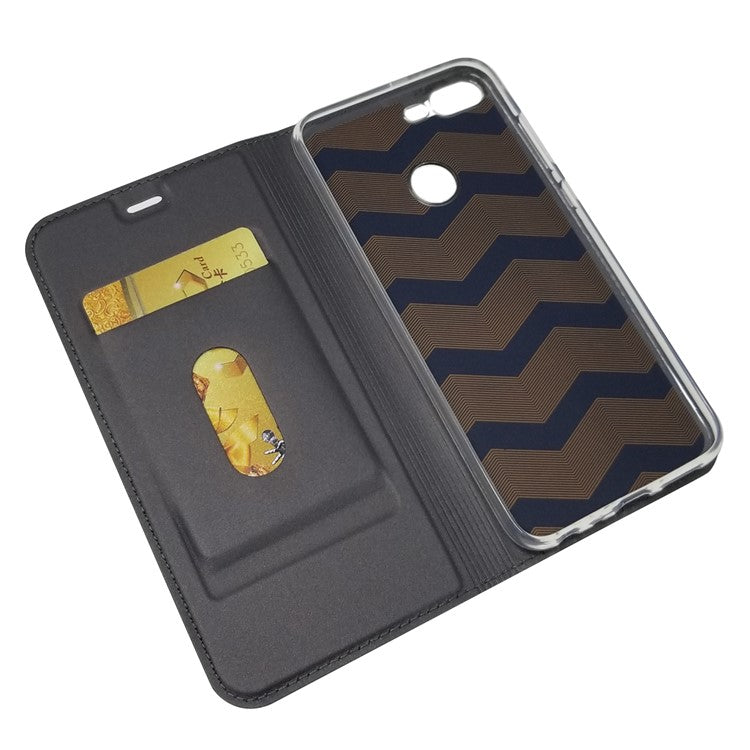 Auto-absorbed Stand Leather Case with Card Slot for Huawei Honor 9 Lite/Honor 9 Youth Edition - Black