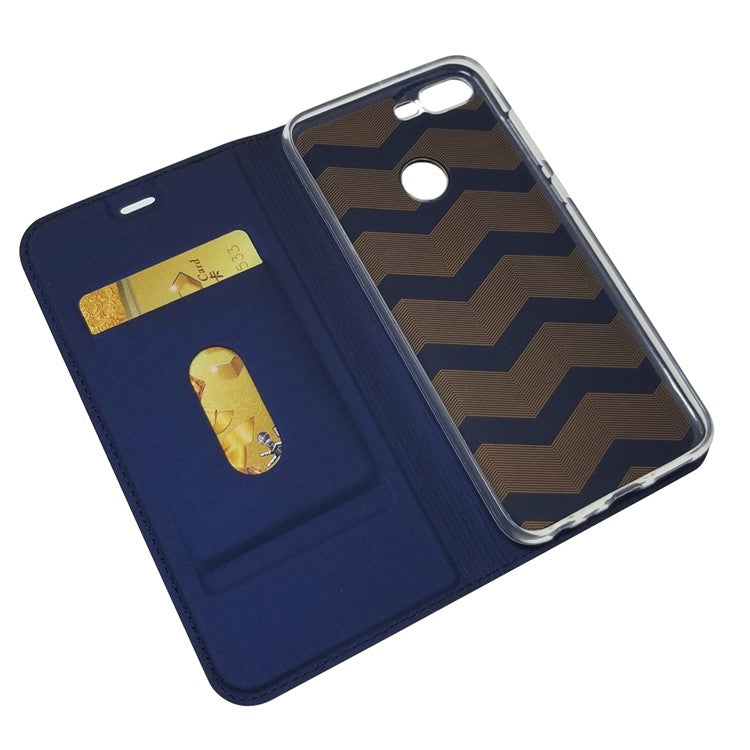 Auto-absorbed Stand Leather Shell with Card Slot for Huawei Honor 9 Lite/Honor 9 Youth Edition - Blue