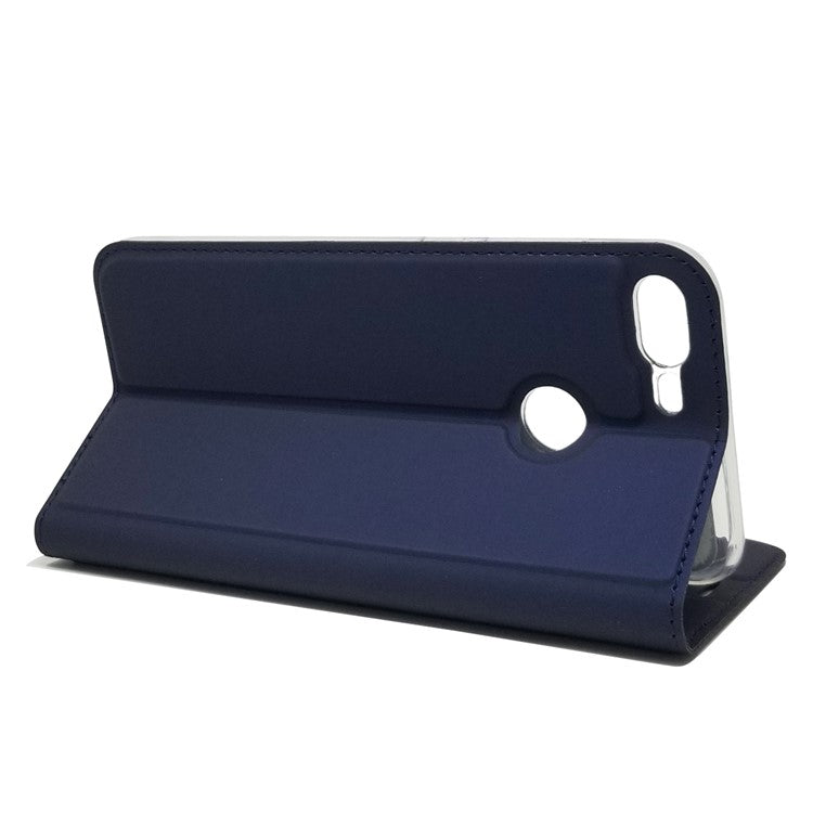 Auto-absorbed Stand Leather Shell with Card Slot for Huawei Honor 9 Lite/Honor 9 Youth Edition - Blue