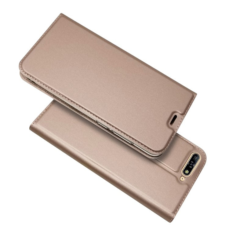 Auto-absorbed Stand Card Holder Leather Flip Cover for Huawei Y6 (2018)/Honor 7A (without Fingerprint Sensor) - Rose Gold