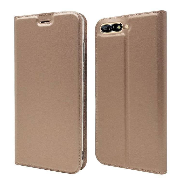 Auto-absorbed Stand Card Holder Leather Flip Cover for Huawei Y6 (2018)/Honor 7A (without Fingerprint Sensor) - Rose Gold