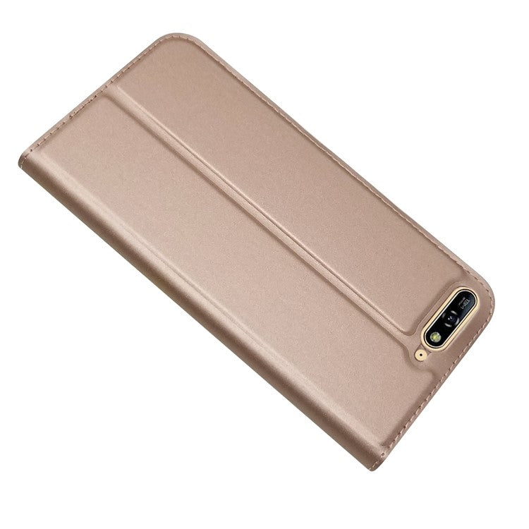 Auto-absorbed Stand Card Holder Leather Flip Cover for Huawei Y6 (2018)/Honor 7A (without Fingerprint Sensor) - Rose Gold