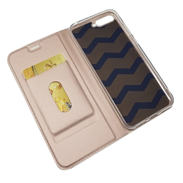 Auto-absorbed Stand Card Holder Leather Flip Cover for Huawei Y6 (2018)/Honor 7A (without Fingerprint Sensor) - Rose Gold