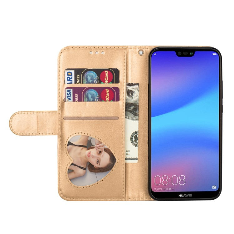 Flash Powder Zippered Stand Leather Wallet Cell Phone Case with Strap for Huawei P20 Lite / Nova 3e (China) - Gold
