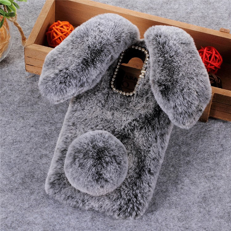 Rabbit Shape Fluffy Fur Coated Rhinestone TPU Case for Huawei Mate 20 Lite - Dark Grey