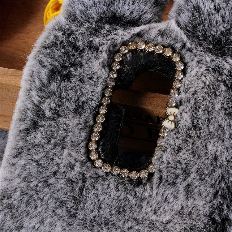 Rabbit Shape Fluffy Fur Coated Rhinestone TPU Case for Huawei Mate 20 Lite - Dark Grey