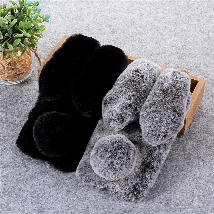 Rabbit Shape Fluffy Fur Coated Rhinestone TPU Case for Huawei Mate 20 Lite - Dark Grey