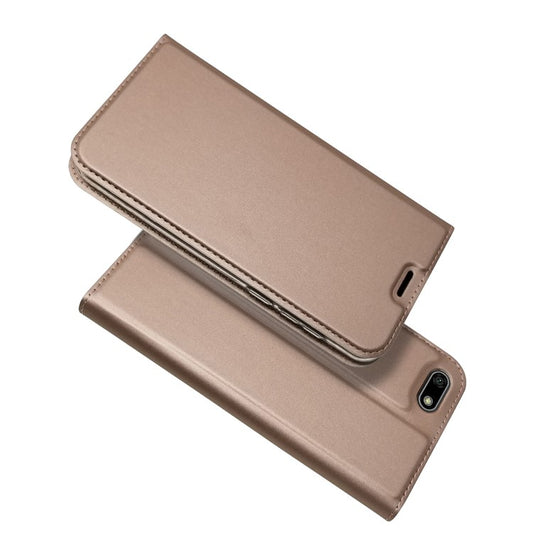 Auto-absorbed Stand Leather Card Holder Phone Cover for Huawei Y5 (2018) / Y5 Prime (2018) / Honor 7s / Play 7 - Rose Gold