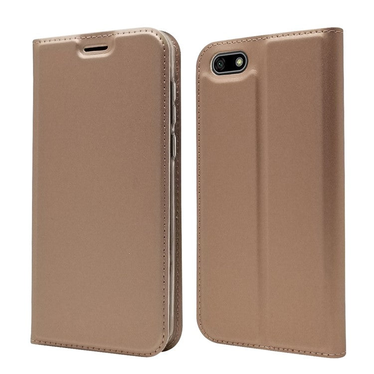 Auto-absorbed Stand Leather Card Holder Phone Cover for Huawei Y5 (2018) / Y5 Prime (2018) / Honor 7s / Play 7 - Rose Gold