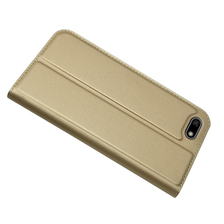 Auto-absorbed Stand Leather Card Holder Mobile Casing for Huawei Y5 (2018) / Y5 Prime (2018) / Honor 7s / Play 7 - Gold