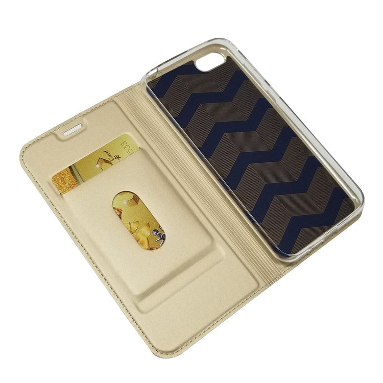 Auto-absorbed Stand Leather Card Holder Mobile Casing for Huawei Y5 (2018) / Y5 Prime (2018) / Honor 7s / Play 7 - Gold