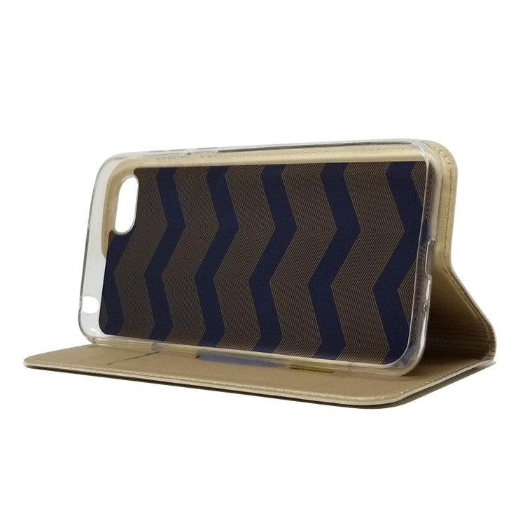 Auto-absorbed Stand Leather Card Holder Mobile Casing for Huawei Y5 (2018) / Y5 Prime (2018) / Honor 7s / Play 7 - Gold