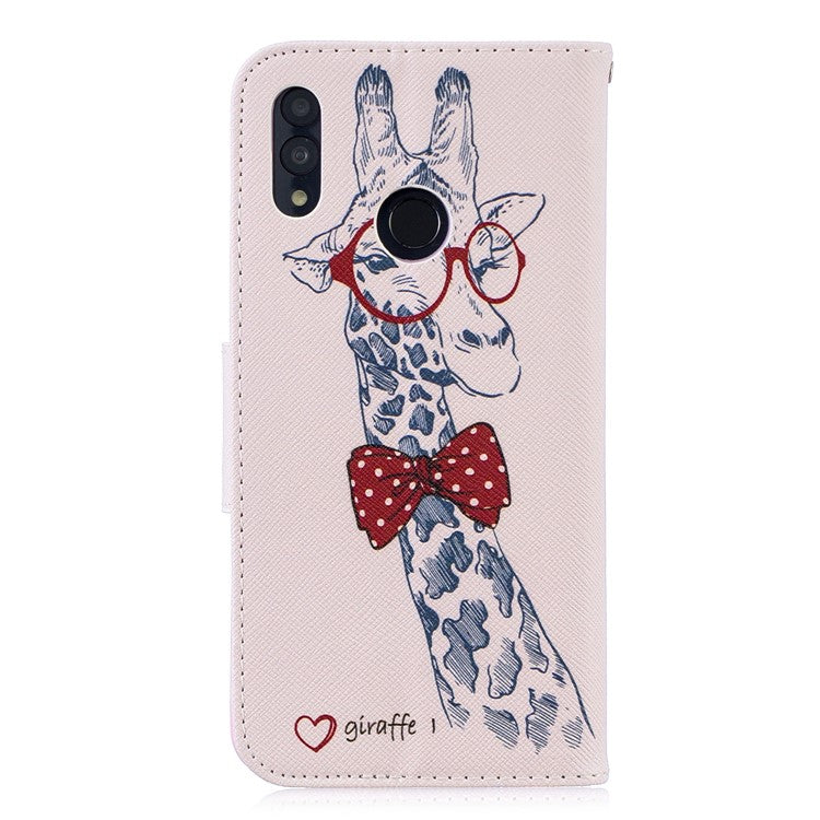 Pattern Printing PU Leather Flip Cell Phone Case for Huawei P Smart (2019) / Honor 10 Lite - Giraffe Wearing Glasses