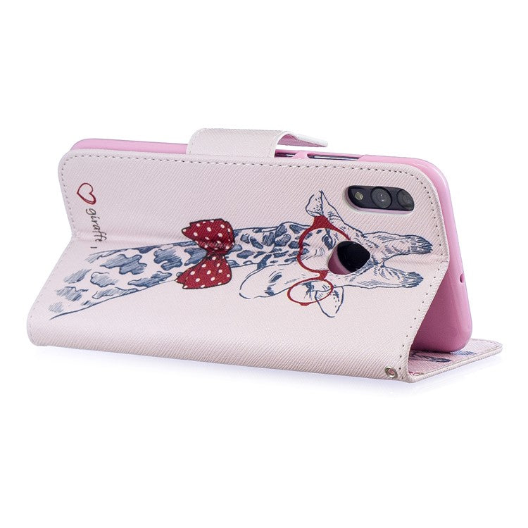 Pattern Printing PU Leather Flip Cell Phone Case for Huawei P Smart (2019) / Honor 10 Lite - Giraffe Wearing Glasses