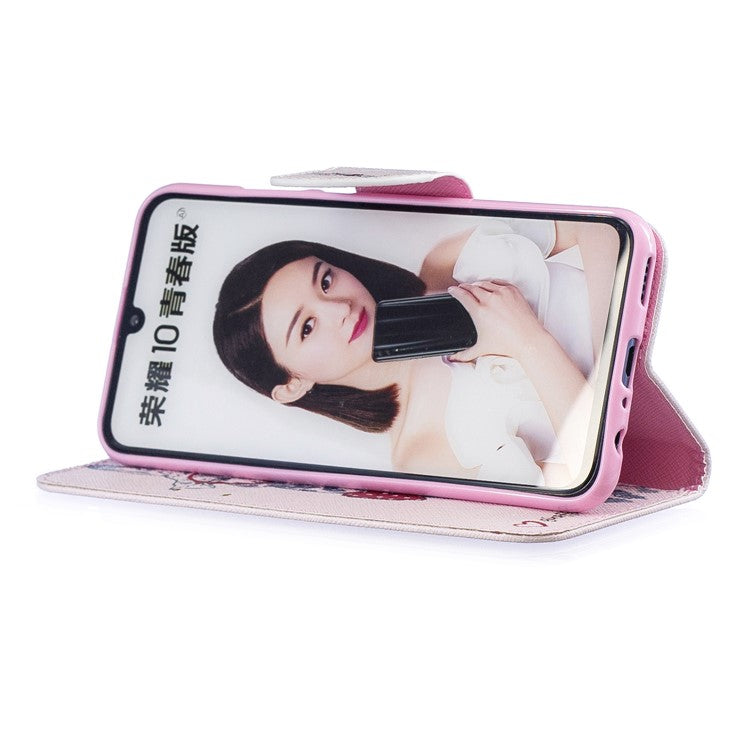 Pattern Printing PU Leather Flip Cell Phone Case for Huawei P Smart (2019) / Honor 10 Lite - Giraffe Wearing Glasses