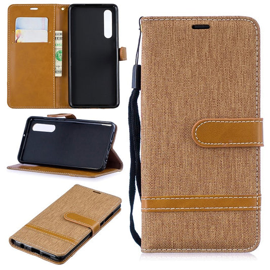 Two-tone Jean Cloth PU Leather Flip Shell for Huawei P30 - Khaki