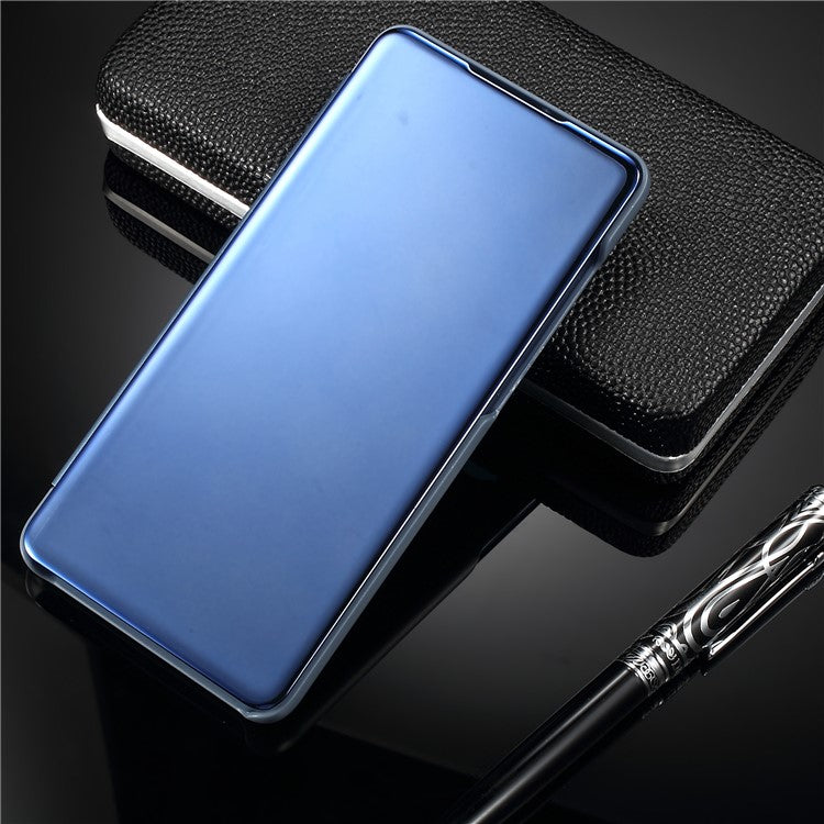 [Plated Mirror Surface] View Window Leather Protection Case for Huawei P30 - Blue