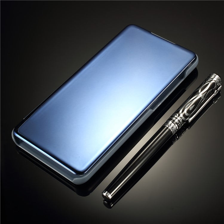 [Plated Mirror Surface] View Window Leather Protection Case for Huawei P30 - Blue