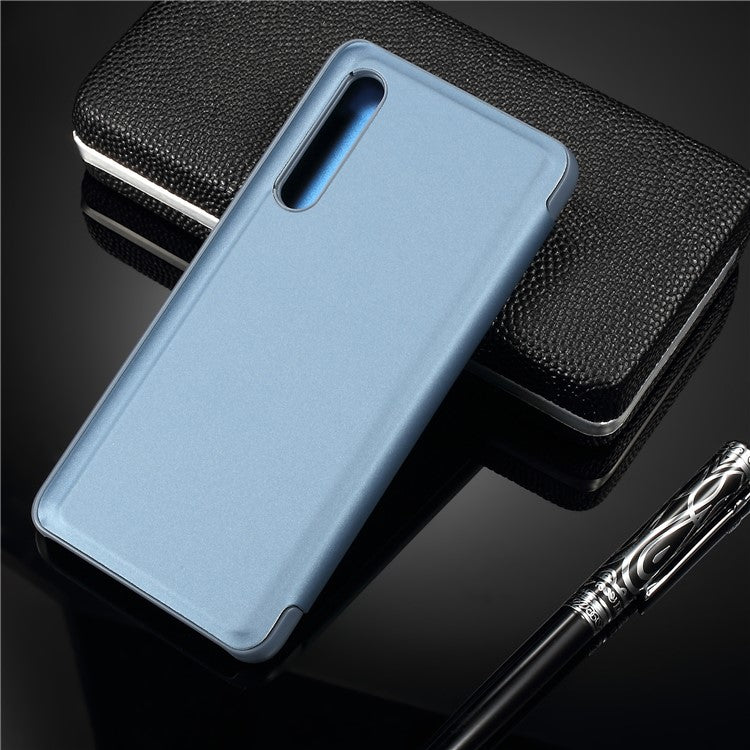 [Plated Mirror Surface] View Window Leather Protection Case for Huawei P30 - Blue