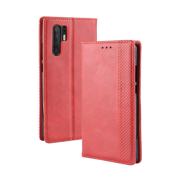 Vintage Style Magnetic Closue Leather Wallet Stand Phone Shell Case for Huawei P30 Pro - Red