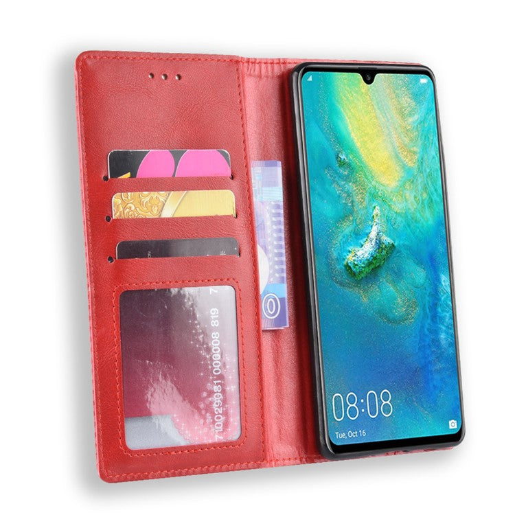 Vintage Style Magnetic Closue Leather Wallet Stand Phone Shell Case for Huawei P30 Pro - Red