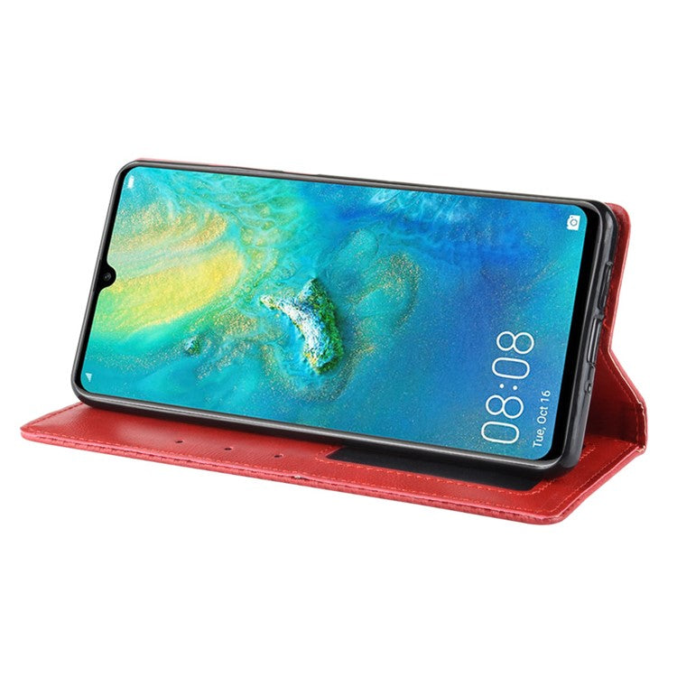 Vintage Style Magnetic Closue Leather Wallet Stand Phone Shell Case for Huawei P30 Pro - Red