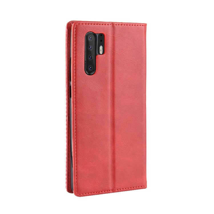 Vintage Style Magnetic Closue Leather Wallet Stand Phone Shell Case for Huawei P30 Pro - Red
