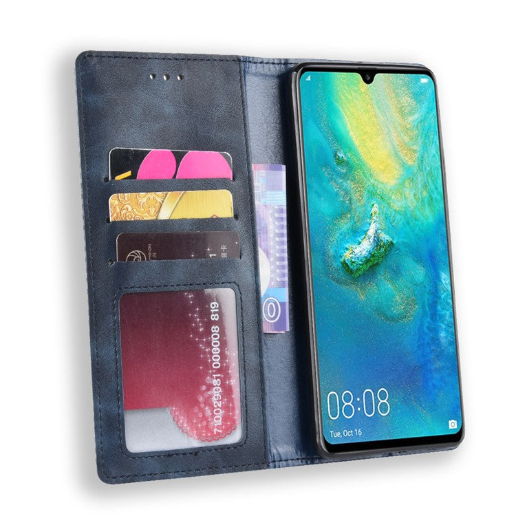 Vintage Style Magnetic Closue Leather Wallet Stand Phone Shell Case for Huawei P30 Pro - Blue