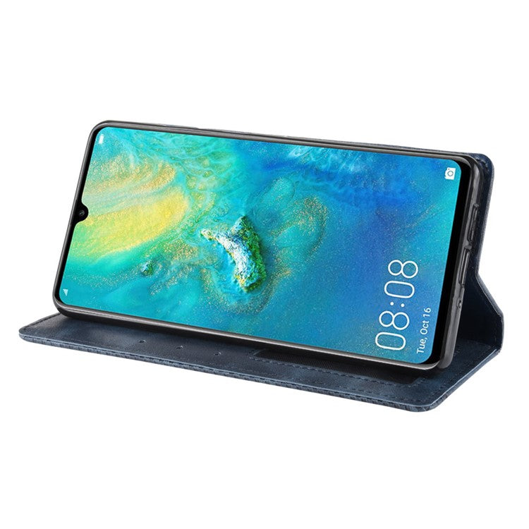 Vintage Style Magnetic Closue Leather Wallet Stand Phone Shell Case for Huawei P30 Pro - Blue