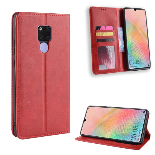 Vintage Style Leather Wallet Case Cover for Huawei Mate 20 X - Red