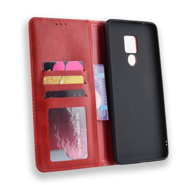 Vintage Style Leather Wallet Case Cover for Huawei Mate 20 X - Red