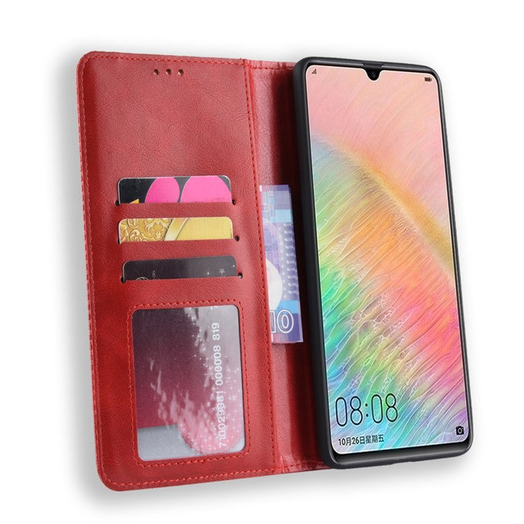 Vintage Style Leather Wallet Case Cover for Huawei Mate 20 X - Red