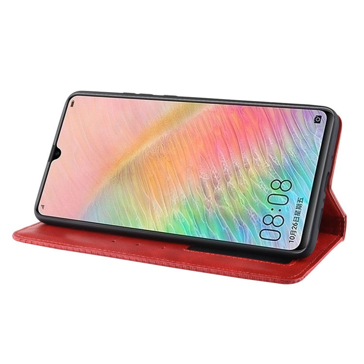 Vintage Style Leather Wallet Case Cover for Huawei Mate 20 X - Red