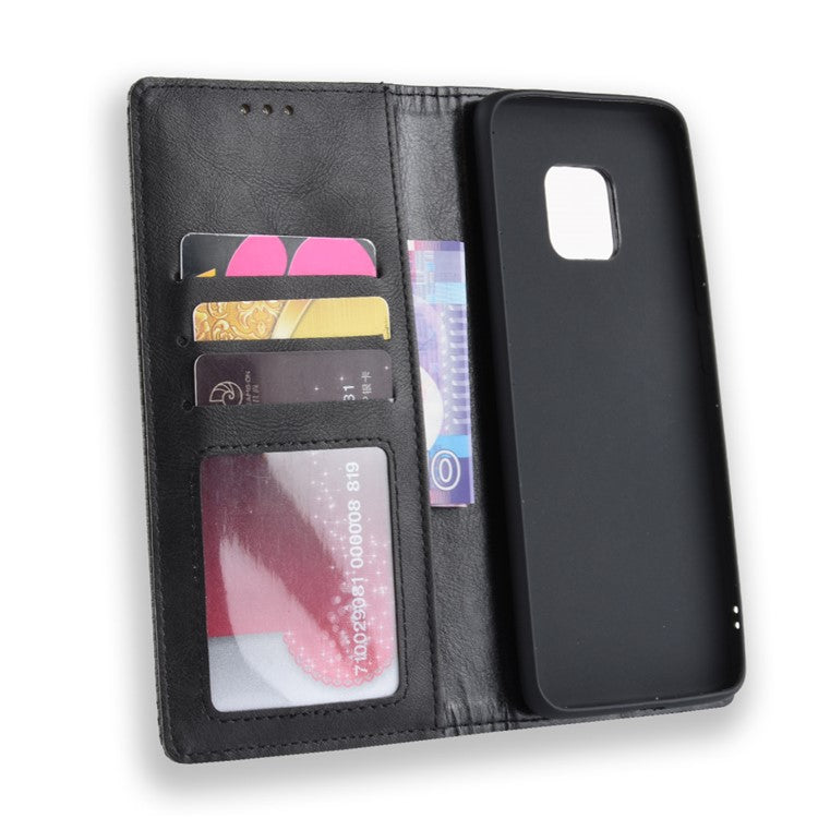 Vintage Style Leather Auto-absorbed Wallet Cover for Huawei Mate 20 Pro - Black