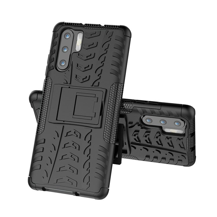 Anti-slip PC + TPU Hybrid Case with Kickstand for Huawei P30 Pro - Black