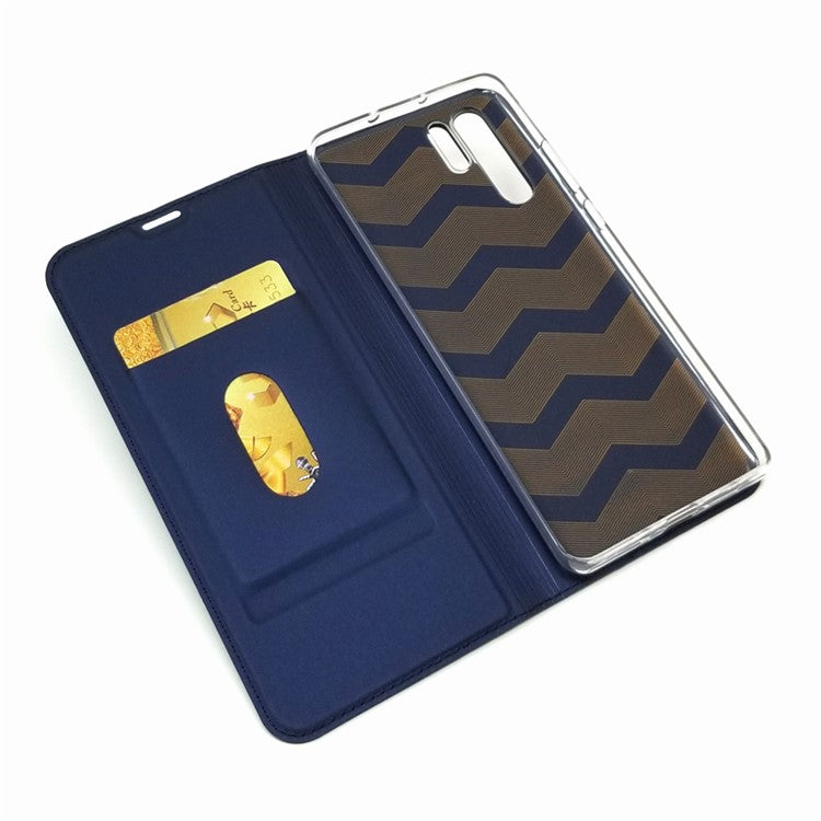 Auto-absorbed Stand Leather Shell with Card Slot for Huawei P30 Pro - Blue