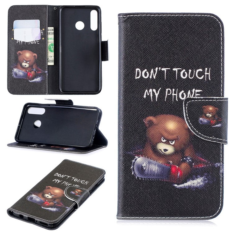 Wallet Stand Patterned Leather Case Accessory for Huawei P30 Lite/nova 4e/P30 Lite New Edition - Bear and Warning Words