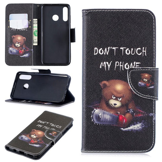 Wallet Stand Patterned Leather Case Accessory for Huawei P30 Lite/nova 4e/P30 Lite New Edition - Bear and Warning Words