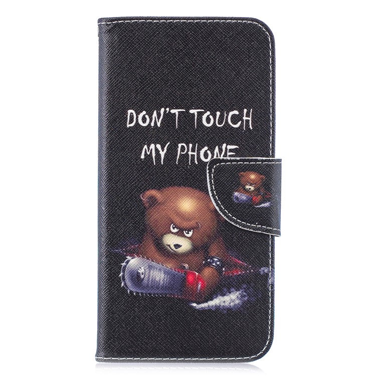 Wallet Stand Patterned Leather Case Accessory for Huawei P30 Lite/nova 4e/P30 Lite New Edition - Bear and Warning Words