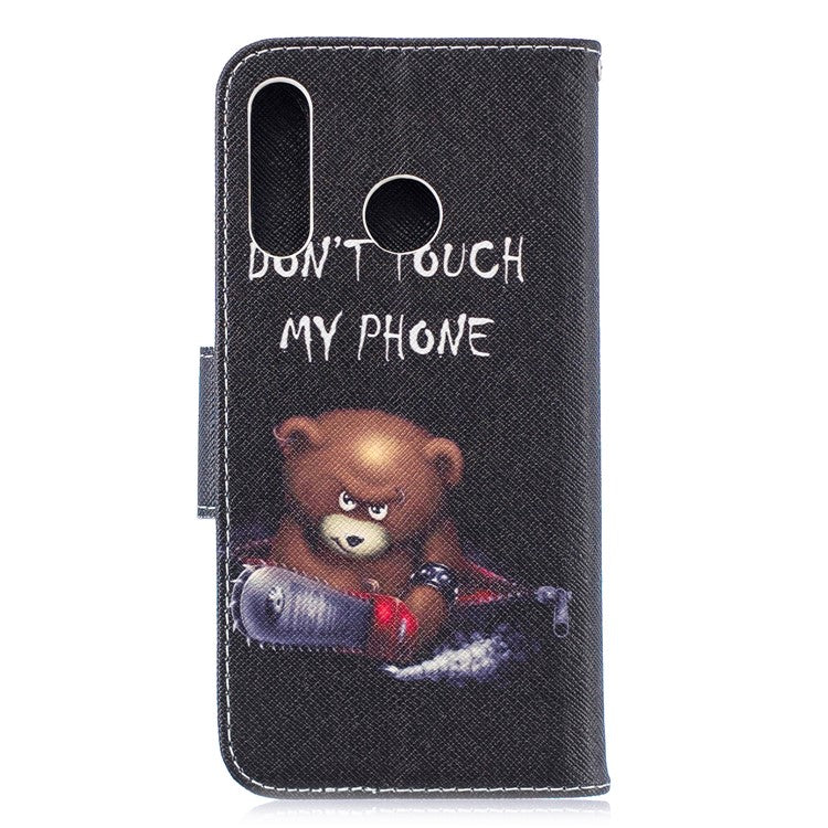 Wallet Stand Patterned Leather Case Accessory for Huawei P30 Lite/nova 4e/P30 Lite New Edition - Bear and Warning Words