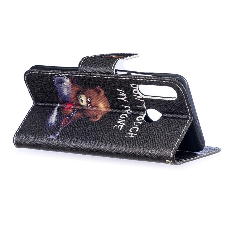 Wallet Stand Patterned Leather Case Accessory for Huawei P30 Lite/nova 4e/P30 Lite New Edition - Bear and Warning Words