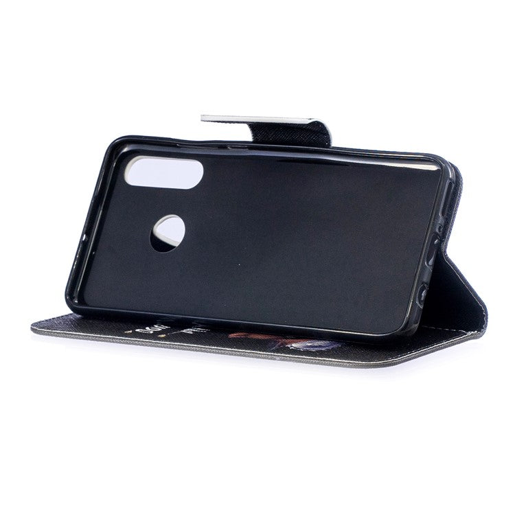 Wallet Stand Patterned Leather Case Accessory for Huawei P30 Lite/nova 4e/P30 Lite New Edition - Bear and Warning Words
