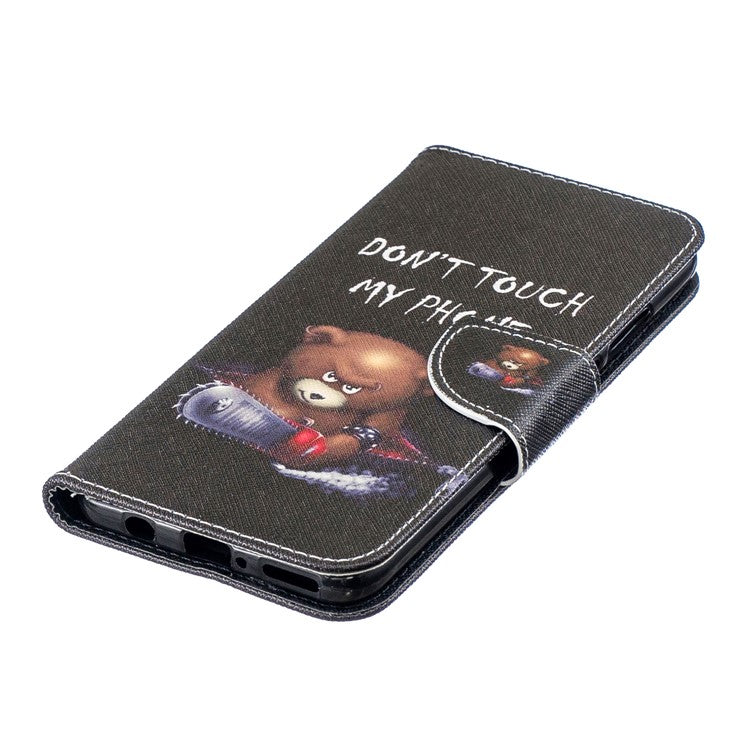 Wallet Stand Patterned Leather Case Accessory for Huawei P30 Lite/nova 4e/P30 Lite New Edition - Bear and Warning Words