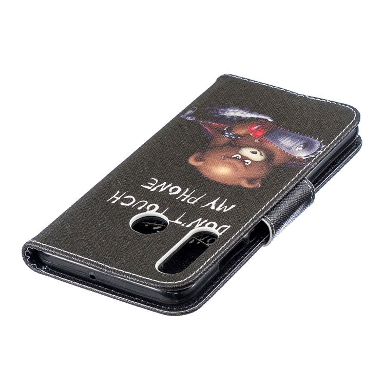 Wallet Stand Patterned Leather Case Accessory for Huawei P30 Lite/nova 4e/P30 Lite New Edition - Bear and Warning Words